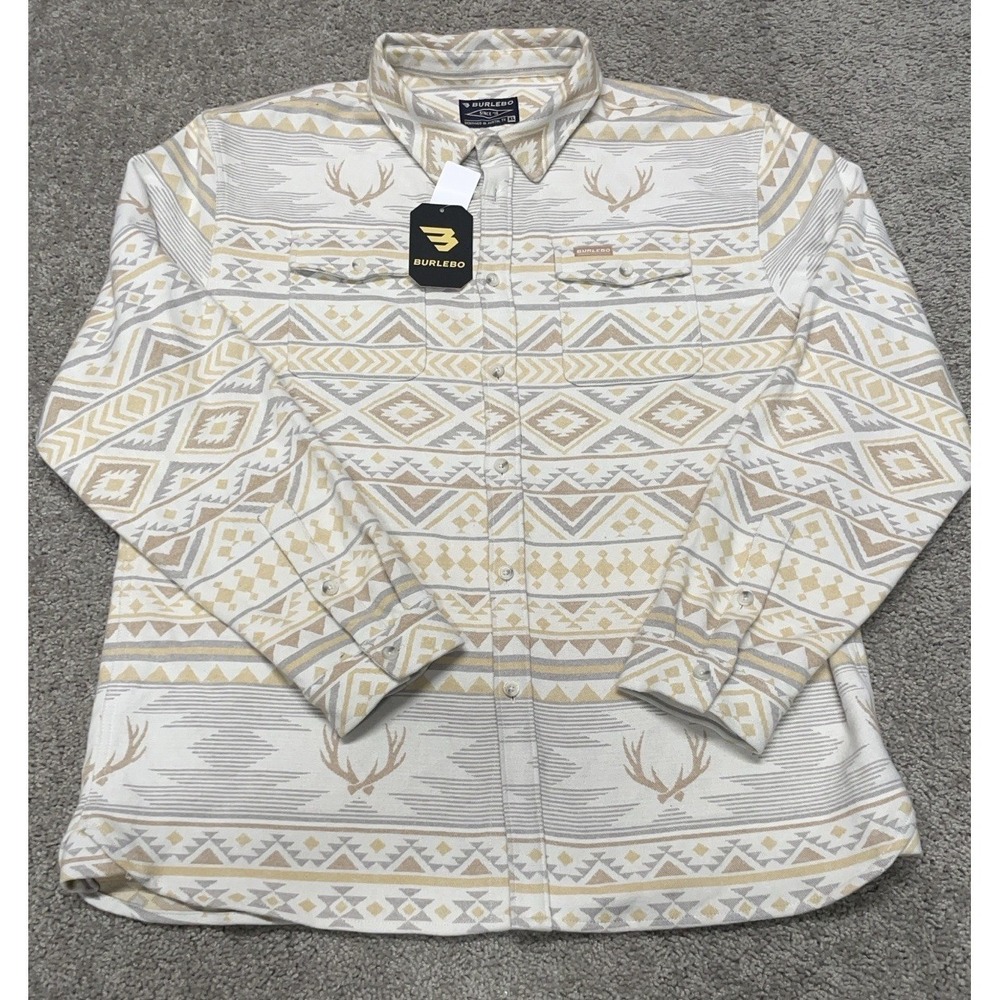 Burlebo Vintage Heavyweight Flannel Button Down Shirt XL Deer Aztec NEW $90